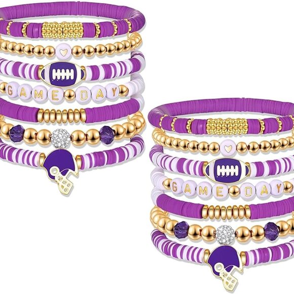 Women’s Beaded Football Bracelets Set Game Day Sports Team Spirit Jewelry - Picture 1 of 6